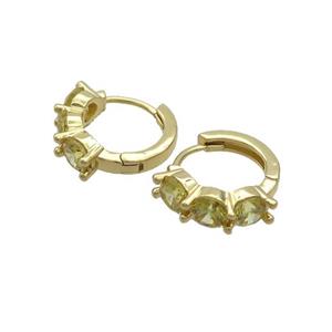 Copper Hoop Earring Pave Olive Zircon Gold Plated, approx 15mm [FN35953]