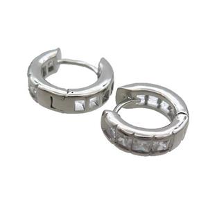 Copper Hoop Earring Pave Clear Zircon Plaitnum Plated, approx 15mm [FN35955]