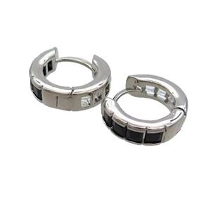 Copper Hoop Earring Pave Black Zircon Plaitnum Plated, approx 15mm [FN35956]