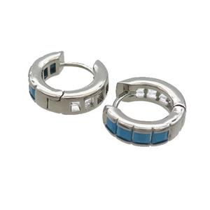 Copper Hoop Earring Pave Turq Zircon Plaitnum Plated, approx 15mm [FN35957]