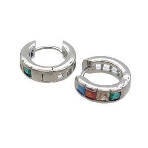 Copper Hoop Earring Pave Multicolor Zircon Plaitnum Plated, approx 15mm [FN35958]