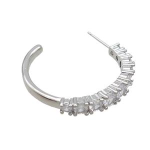 Copper Stud Earring Pave Zircon Platinum Plated, approx 27mm [FN35963]