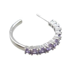Copper Stud Earring Pave Purple Zircon Platinum Plated, approx 27mm [FN35964]