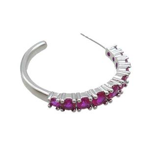 Copper Stud Earring Pave Hotpink Zircon Platinum Plated, approx 27mm [FN35967]