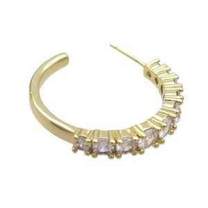 Copper Stud Earring Pave Zircon Gold Plated, approx 27mm [FN35968]