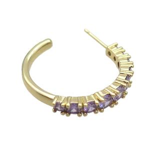 Copper Stud Earring Pave Purple Zircon Gold Plated, approx 27mm [FN35970]