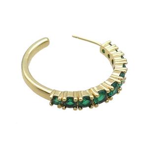 Copper Stud Earring Pave Green Zircon Gold Plated, approx 27mm [FN35971]