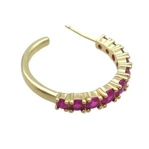 Copper Stud Earring Pave Hotpink Zircon Gold Plated, approx 27mm [FN35972]