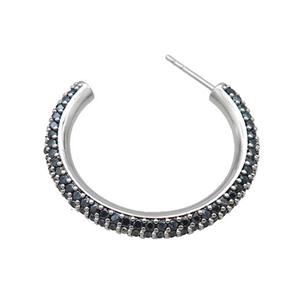 Copper Stud Earring Pave Black Zircon Platinum Plated, approx 30mm [FN35974]