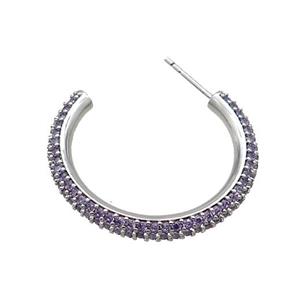 Copper Stud Earring Pave Purple Zircon Platinum Plated, approx 30mm [FN35975]