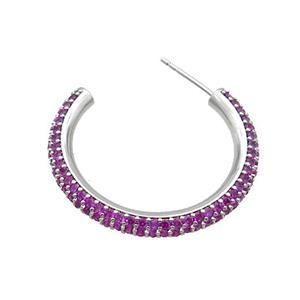 Copper Stud Earring Pave Hotpink Zircon Platinum Plated, approx 30mm [FN35976]