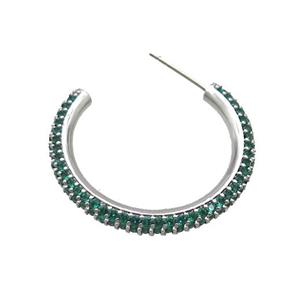 Copper Stud Earring Pave Green Zircon Platinum Plated, approx 30mm [FN35977]