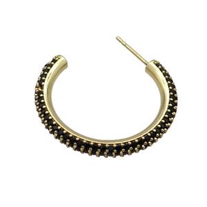 Copper Stud Earring Pave Black Zircon Gold Plated, approx 30mm [FN35979]