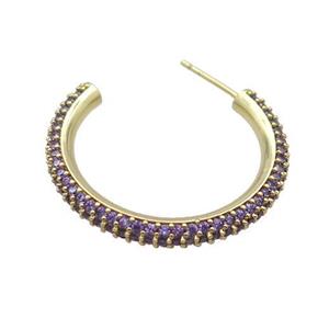 Copper Stud Earring Pave Purple Zircon Gold Plated, approx 30mm [FN35980]