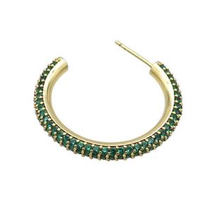 Copper Stud Earring Pave Green Zircon Gold Plated, approx 30mm [FN35982]