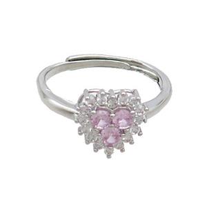 Copper Ring Pave Zircon Heart Adjustable Platinum Plated, approx 11mm, 18mm dia [FN35983]