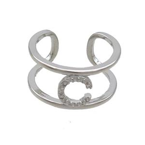 Copper Ring Pave Zircon C-Letter Platinum Plated, approx 10mm, 18mm dia [FN35992]