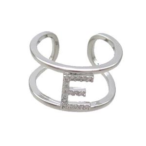 copperCopper Ring Pave Zircon E-Letter Platinum Plated, approx 10mm, 18mm dia [FN35994]