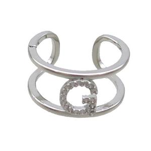 Copper Ring Pave Zircon G-Letter Platinum Plated, approx 10mm, 18mm dia [FN35996]