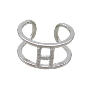 Copper Ring Pave Zircon H-Letter Platinum Plated, approx 10mm, 18mm dia [FN35997]