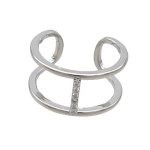 Copper Ring Pave Zircon I-Letter Platinum Plated, approx 10mm, 18mm dia [FN35998]