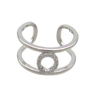 Copper Ring Pave Zircon O-Letter Platinum Plated, approx 10mm, 18mm dia [FN36004]