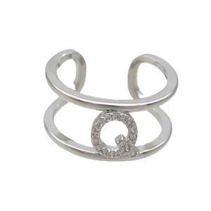Copper Ring Pave Zircon Q-Letter Platinum Plated, approx 10mm, 18mm dia [FN36006]