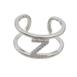 Copper Ring Pave Zircon Z-Letter Platinum Plated, approx 10mm, 18mm dia [FN36015]