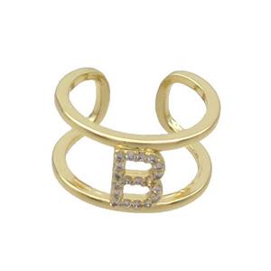 Copper Ring Pave Zircon B-Letter Gold Plated, approx 10mm, 18mm dia [FN36017]