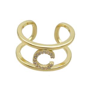 Copper Ring Pave Zircon C-Letter Gold Plated, approx 10mm, 18mm dia [FN36018]
