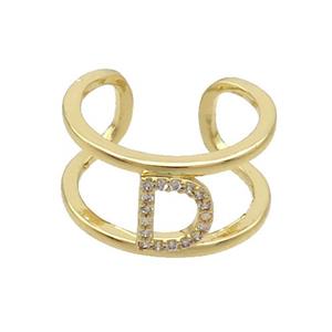 Copper Ring Pave Zircon D-Letter Gold Plated, approx 10mm, 18mm dia [FN36019]