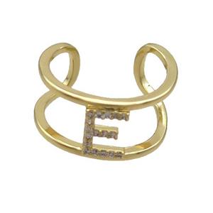 Copper Ring Pave Zircon E-Letter Gold Plated, approx 10mm, 18mm dia [FN36020]