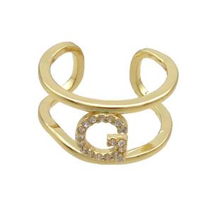 Copper Ring Pave Zircon G-Letter Gold Plated, approx 10mm, 18mm dia [FN36022]
