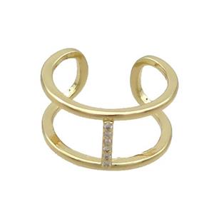 Copper Ring Pave Zircon I-Letter Gold Plated, approx 10mm, 18mm dia [FN36024]