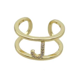 Copper Ring Pave Zircon J-Letter Gold Plated, approx 10mm, 18mm dia [FN36025]
