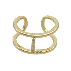 Copper Ring Pave Zircon L-Letter Gold Plated, approx 10mm, 18mm dia [FN36027]