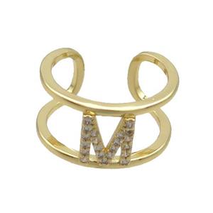 Copper Ring Pave Zircon M-Letter Gold Plated, approx 10mm, 18mm dia [FN36028]