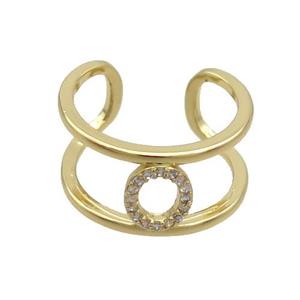 Copper Ring Pave Zircon O-Letter Gold Plated, approx 10mm, 18mm dia [FN36030]