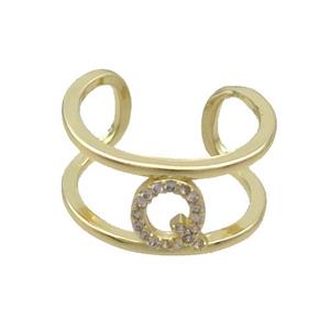 Copper Ring Pave Zircon Q-Letter Gold Plated, approx 10mm, 18mm dia [FN36032]