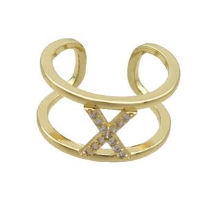 Copper Ring Pave Zircon X-Letter Gold Plated, approx 10mm, 18mm dia [FN36039]