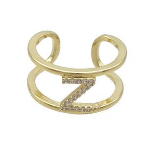 Copper Ring Pave Zircon Z-Letter Gold Plated Alphabet, approx 10mm, 18mm dia [FN36041]