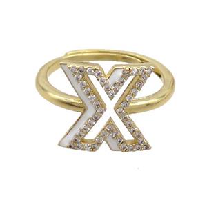 Copper Ring Pave Zircon X-Letter Adjustable Enamel Gold Plated, approx 10-14mm, 18mm dia [FN36111]