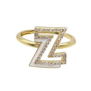 Copper Ring Pave Zircon Z-Letter Adjustable Enamel Gold Plated, approx 10-14mm, 18mm dia [FN36117]