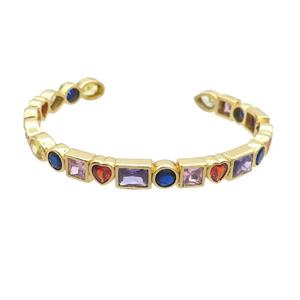 Copper Bangle Pave Zircon Gold Plated, approx 7mm, 50-60mm dia [FN36123]