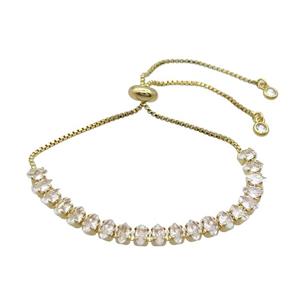 Copper Bracelet Pave Crystal Glass Adjustable Gold Plated, approx 3x6mm, 26cm length [FN36124]