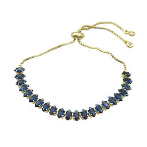 Copper Bracelet Pave Darkblue Crystal Glass Adjustable Gold Plated, approx 3x6mm, 26cm length [FN36128]