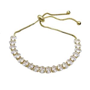 Copper Bracelet Pave Crystal Glass Adjustable Gold Plated, approx 4x6mm, 26cm length [FN36131]