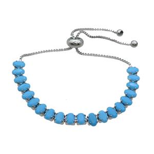 Copper Bracelet Pave Turqblue Crystal Glass Adjustable Platinum Plated, approx 4x6mm, 26cm length [FN36135]