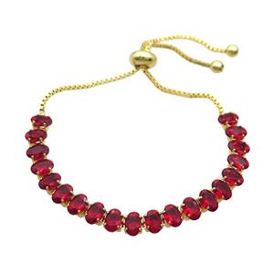 Copper Bracelet Pave Red Crystal Glass Adjustable Gold Plated, approx 4x6mm, 26cm length [FN36136]