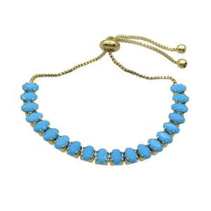 Copper Bracelet Pave Turqblue Crystal Glass Adjustable Gold Plated, approx 4x6mm, 26cm length [FN36138]